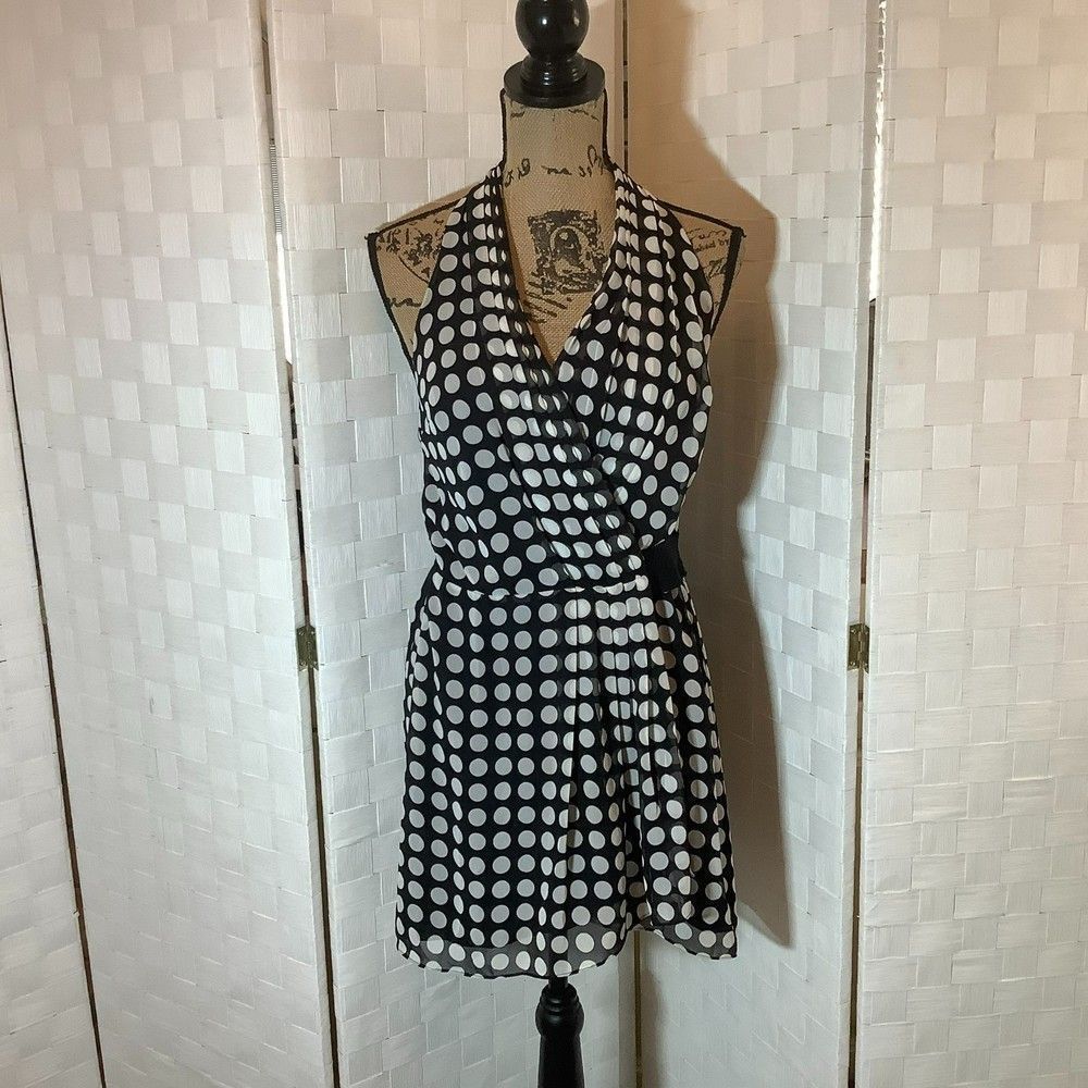 bcbgeneration polka dot black, white blouse xs